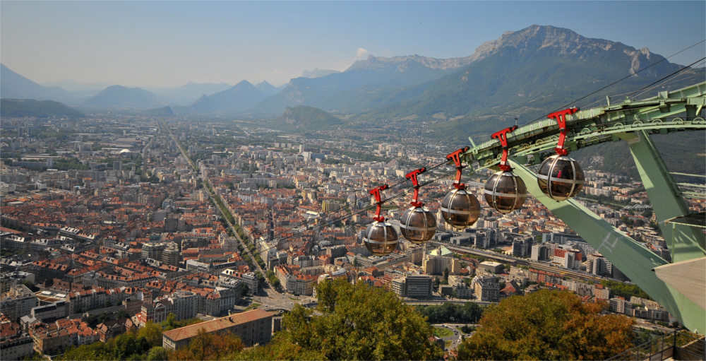View over Grenoble with cable cars