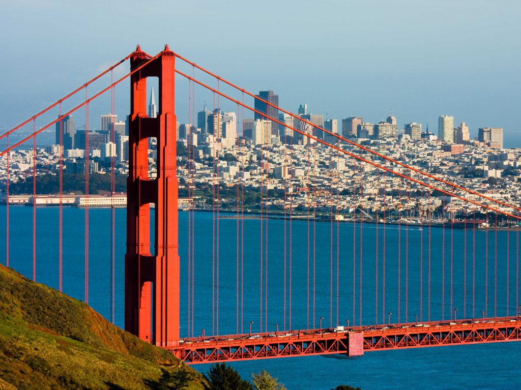 Golden Gate bridge with view over San Francisco