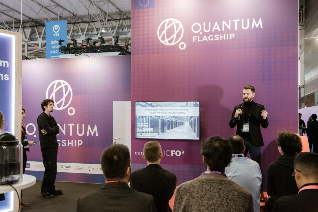 MWC 2023 - Mathieu Munsch (CEO and Co-founder at Qnami) during his presentation at the QT Club