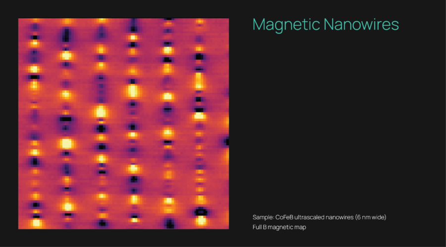 The high sensitivity and spatial resolution of ProteusQ allow users to detect weak magnetic inhomogeneities that could deteriorate the quality of the memory wires as potential pinning sites for skyrmions and domain walls. U. Celano et Al, Nano Lett. 2021, 21, 24, 10409–10415 Full B magnetic map Sample: CoFeB ultra-scaled nanowires (6 nm wide)