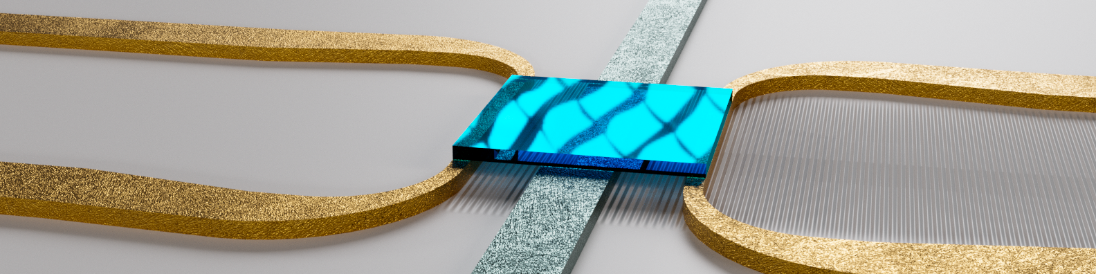 Artistic representation of the setup of an experiment controlling spin waves travelingin YIG thin layers using superconductivity. Credit: Michael Borst, TU Delft